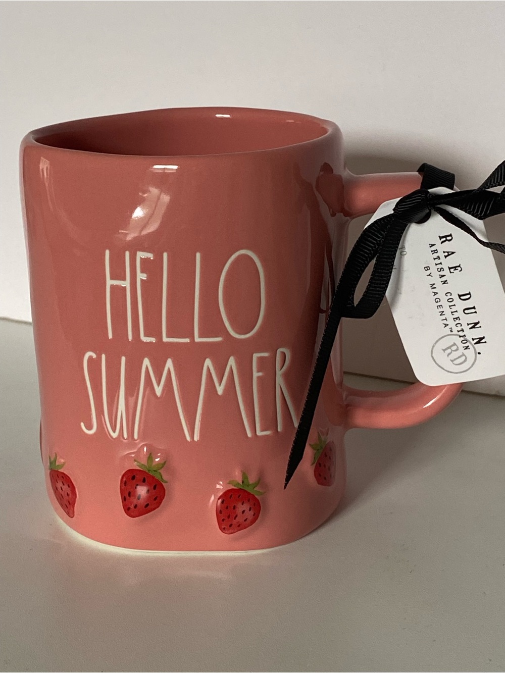 Rae Dunn Hello Summer Strawberry Mug New NWT Artisan Collection Magenta Ceramic